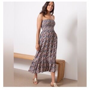 Evereve Laine‎ Dress Sz S Smocked Strapless Multikat Festival Boho Nwt